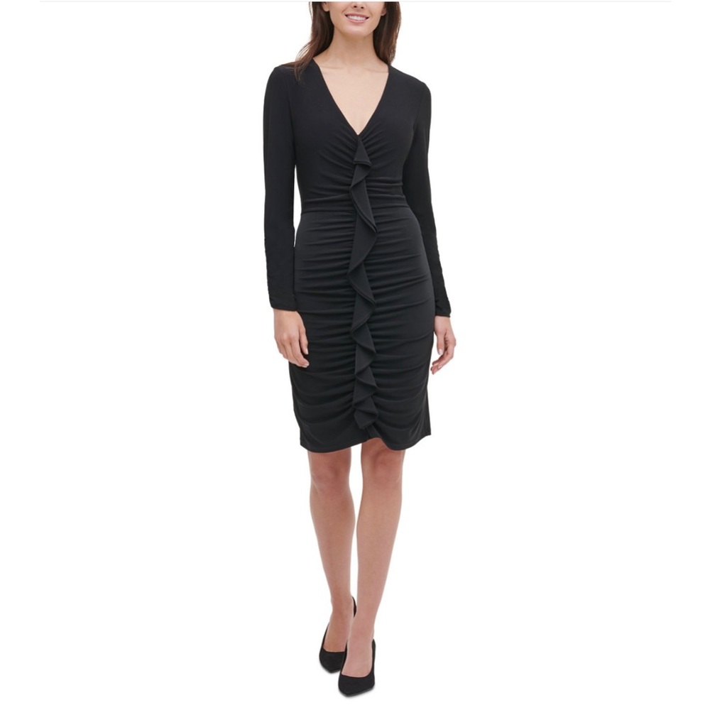 Tommy Hilfiger jersey ruffle-front dress in black size 6.